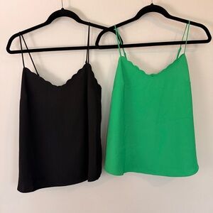 J. Crew Scalloped Camisole Set - Black and Green